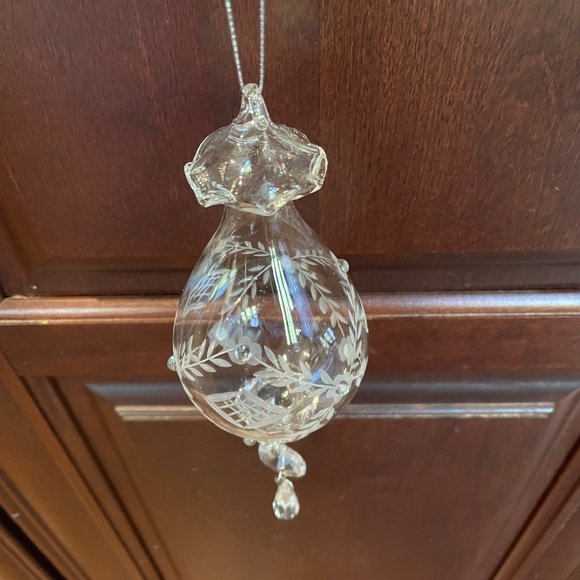 Hand Blown Etched Clear Glass Christmas Ornaments, Set of 3 - Picture 5 of 14